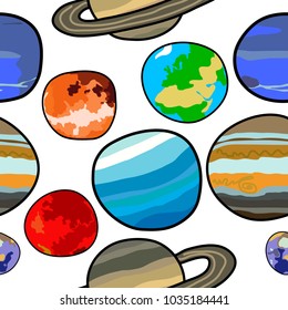 Galaxy solar system pattern. Planets pattern. Planet seamless pattern. Doodle planets illustrations.