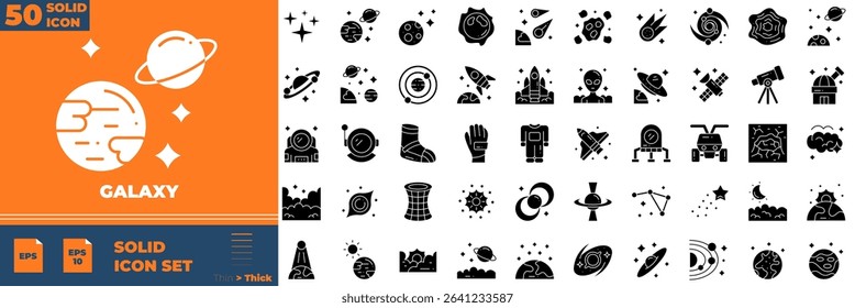 Galaxy Solid Editable Icons set. Vector illustration in modern thin solid style of galaxy icons: space, planet, comet, etc