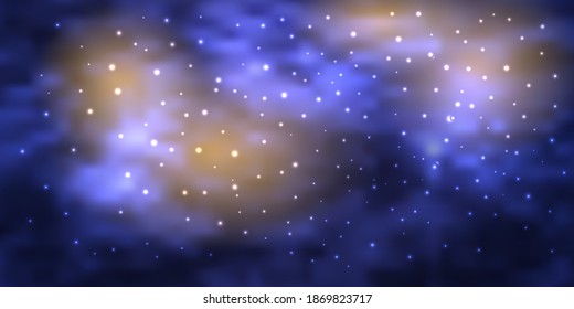 Galaxy space, night sky with nebula star dust. Infinite cosmic universe,  blue clouds and shiny mist. Watercolor background, vector illustration