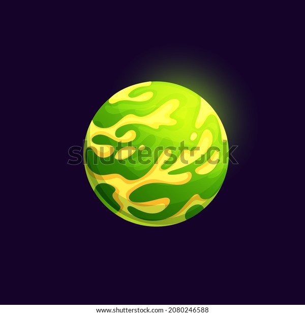 Galaxy space planet with toxic surface. Alien
galaxy planet, deep space fantastic world. Sci-Fi game UI element
green planet, moon satellite icon with liquid toxic waste or acid
oceans