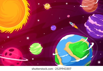 Galaxy Space e ícone do Planeta definir modelo de plano de fundo