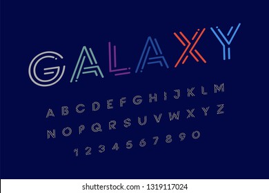 Galaxy space set style technology and modern.Decorative alphabet vector fonts and numbers.Typography design for headlines, labels, posters, logos.
