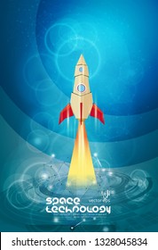 Galaxy space ship rocket, vector