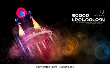 Galaxy space ship rocket, vector