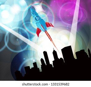 Galaxy space ship rocket, vector