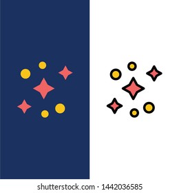 Galaxy, Space and Stars  Icons. Flat and Line Filled Icon Set Vector Blue Background