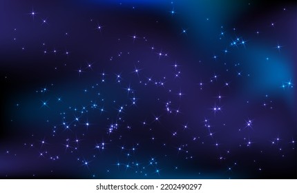 Galaxy space vector background. Universe cosmos wallpaper. Astronomical night sky view, stars shining background. Galaxy space with celestial bodies.  Starburst in vacuum. Shining glowing stars night 