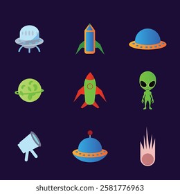 .Galaxy and Spaceship graphic sketch set collection 
