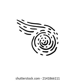 Arte de la línea espiral galaxia. Sistema solar. Movimiento de planetas y satélites alrededor del sol. Espacio. Cuerpo celestial. Astronomía. Ilustración del doodle vector dibujado a mano. Elemento de esquema simple.