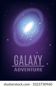 Galaxy spiral realistic composition with colourful image of starry arch and cluster of stars with editable text vector illustration