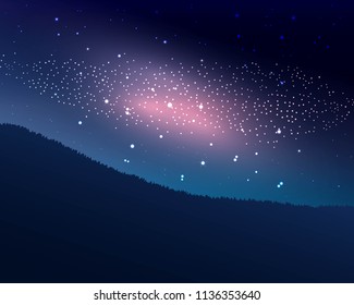 Galaxy and star on sky in mountain. Vector illustration.