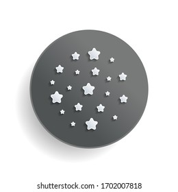Galaxy with stars, night sky. White paper symbol on gray round button or badge with shadow
