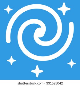 Galaxy Stars vector icon. Style is flat white symbol, rounded angles, blue background.