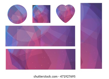 Galaxy style banners and icons set. Vector template for web, print, textile, mobile and business. Low polygon style template concept.