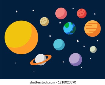 Galaxy Sun and Planet with flat design vector