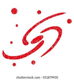 Galaxy System grainy textured icon for overlay watermark stamps. Flat symbol with dust texture. Dotted vector red ink rubber seal stamp with grunge design on a white background.
