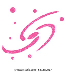 Galaxy System grainy textured icon for overlay watermark stamps. Flat symbol with dirty texture. Dotted vector pink ink rubber seal stamp with grunge design on a white background.