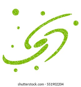 Galaxy System grainy textured icon for overlay watermark stamps. Flat symbol with scratched texture. Dotted vector eco green ink rubber seal stamp with grunge design on a white background.