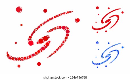 Galaxy system mosaic of round dots in various sizes and color tints, based on galaxy system icon. Vector round elements are grouped into blue mosaic.