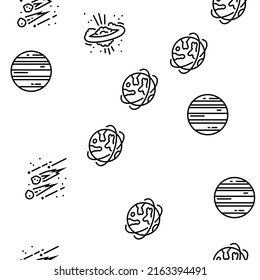 Galaxy System Space Collection Vector Seamless Pattern Thin Line Illustration