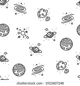 Galaxy System Space Vector Seamless Pattern Thin Line Illustration