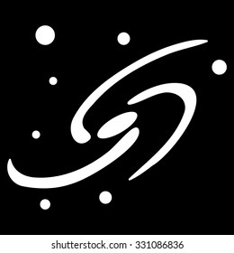 Galaxy System vector icon. Style is flat white symbol, rounded angles, black background.