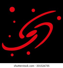 Galaxy System vector icon. Style is flat red symbol, rounded angles, black background.