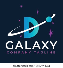 Galaxy Template On D Letter. Planet  Logo Design Concept
