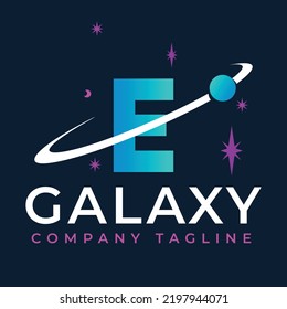 Galaxy Template On E Letter. Planet  Logo Design Concept