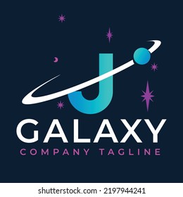 Galaxy Template On J Letter. Planet  Logo Design Concept