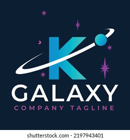 Galaxy Template On K Letter. Planet  Logo Design Concept