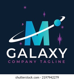 Galaxy Template On M Letter. Planet  Logo Design Concept