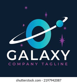 Galaxy Template On O Letter. Planet  Logo Design Concept