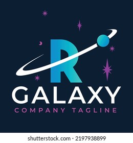Galaxy Template On R Letter. Planet  Logo Design Concept