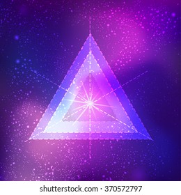 Galaxy triangle background. Vector bright colorful cosmos illustration. Abstract cosmic background with stars. Vector design for music albums, posters, flyers, web design and mobile application.