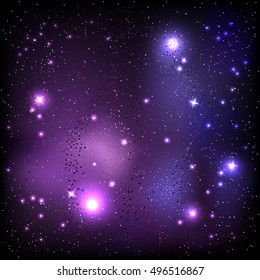 Galaxy universe background, nebula with star cluster. Deep space and bright shining stars. Vector illustration, mesh EPS10