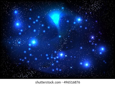 Galaxy universe background, nebula with star cluster. Deep space and bright shining stars. Vector illustration, mesh EPS10
