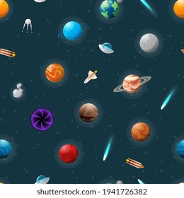 Galaxy universe with planet globe and spaceship pattern