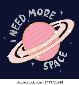 galaxy universe star glitter text line moon girl tee illustration art vector