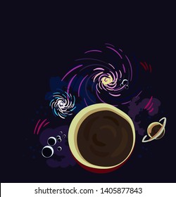 galaxy vector cartoon illustration dark card 