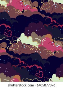 galaxy vector cartoon illustration dark seamless pattern