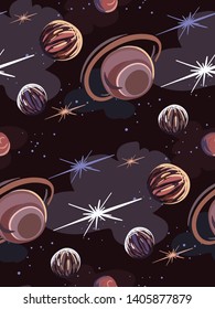 galaxy vector cartoon illustration dark seamless pattern