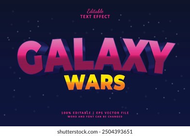 Galaxy wars estilo de efecto de texto editable 3d con fondo de espacio