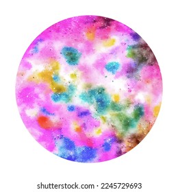 Galaxy watercolor paint splashes, fantasy scientific, celestial cosmos. Beauty blue, pink and purple astrology circle background