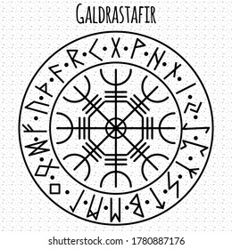 Galdrastafir Aegishjalmur. Magic Navigation Compass of ancient Icelandic Vikings with scandinavian runes. Magic runic symbols that appeared in the early Middle Ages in Iceland. Runic Talisman