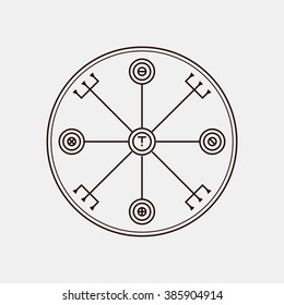 Galdrastafir. Helm of awe. Magic runic symbols that appeared in the early Middle Ages in Iceland. Is a few, or multiple, intertwined runes, often highly stylized. Stock vector.