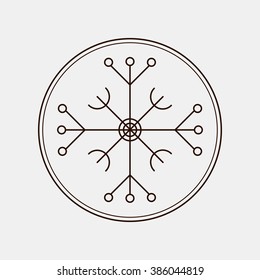 Galdrastafir. Helm of awe. Magic runic symbols that appeared in the early Middle Ages in Iceland. Is a few, or multiple, intertwined runes, often highly stylized. Stock vector.