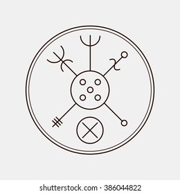 Galdrastafir. Helm of awe. Magic runic symbols that appeared in the early Middle Ages in Iceland. Is a few, or multiple, intertwined runes, often highly stylized. Stock vector.