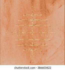 Galdrastafir.  Magic  gold runic symbol that appeared in the early Middle Ages in Iceland. Is a few, or multiple, intertwined runes, often highly stylized. Pink marble background. Stock vector.