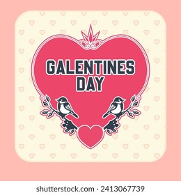Galentine's Day Card in Red, Featuring a Pink Heart Crafted from Various Shades and Adorned with Playful Birds. GALENTINES DAY in White Letters Above, Celebrating Friendship's Vibrant Palette